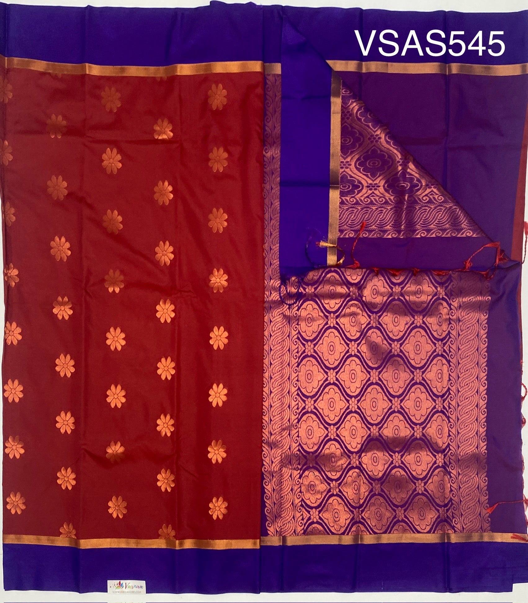 VSAS545 - brick red color body , violet with purple color pallu , blouse.