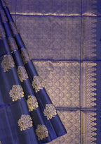 VSS313 - navy blue color body, pallu , blouse pure silk saree