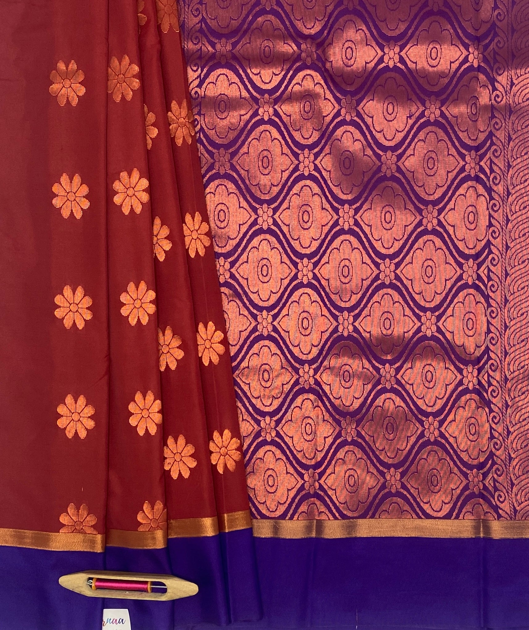 VSAS545 - brick red color body , violet with purple color pallu , blouse.