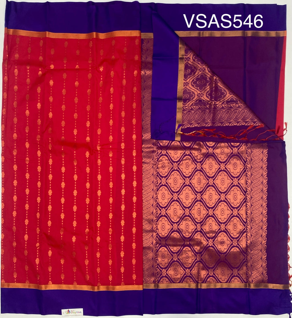 VSAS546 - reddish pink color body , violet with purple color pallu , blouse.