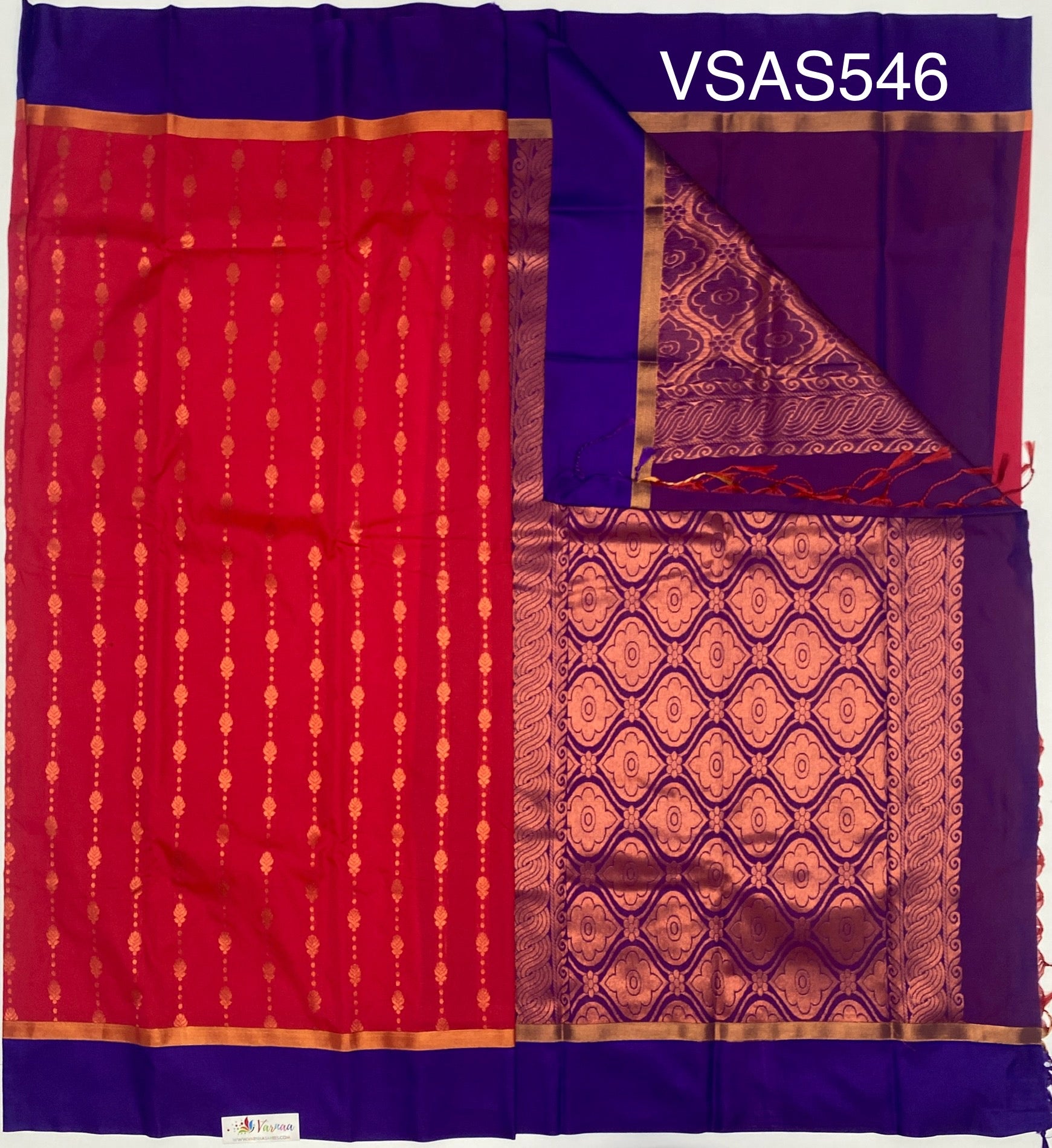 VSAS546 - reddish pink color body , violet with purple color pallu , blouse.