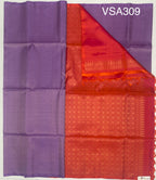 VSA309 - lavender color body & pinkish ornage color pallu , blouse pure silk saree