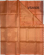 VSA505 - peach color body, pallu , blouse pure silk saree
