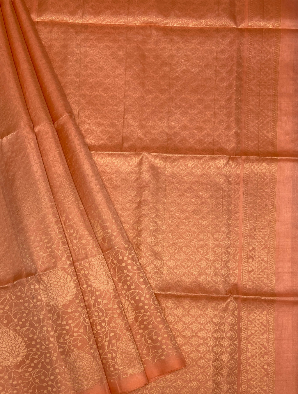 VSA505 - peach color body, pallu , blouse pure silk saree