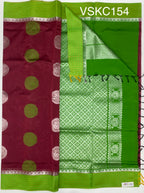 VSKC154 - dark onion pink color body , parrot green color pallu , blouse.