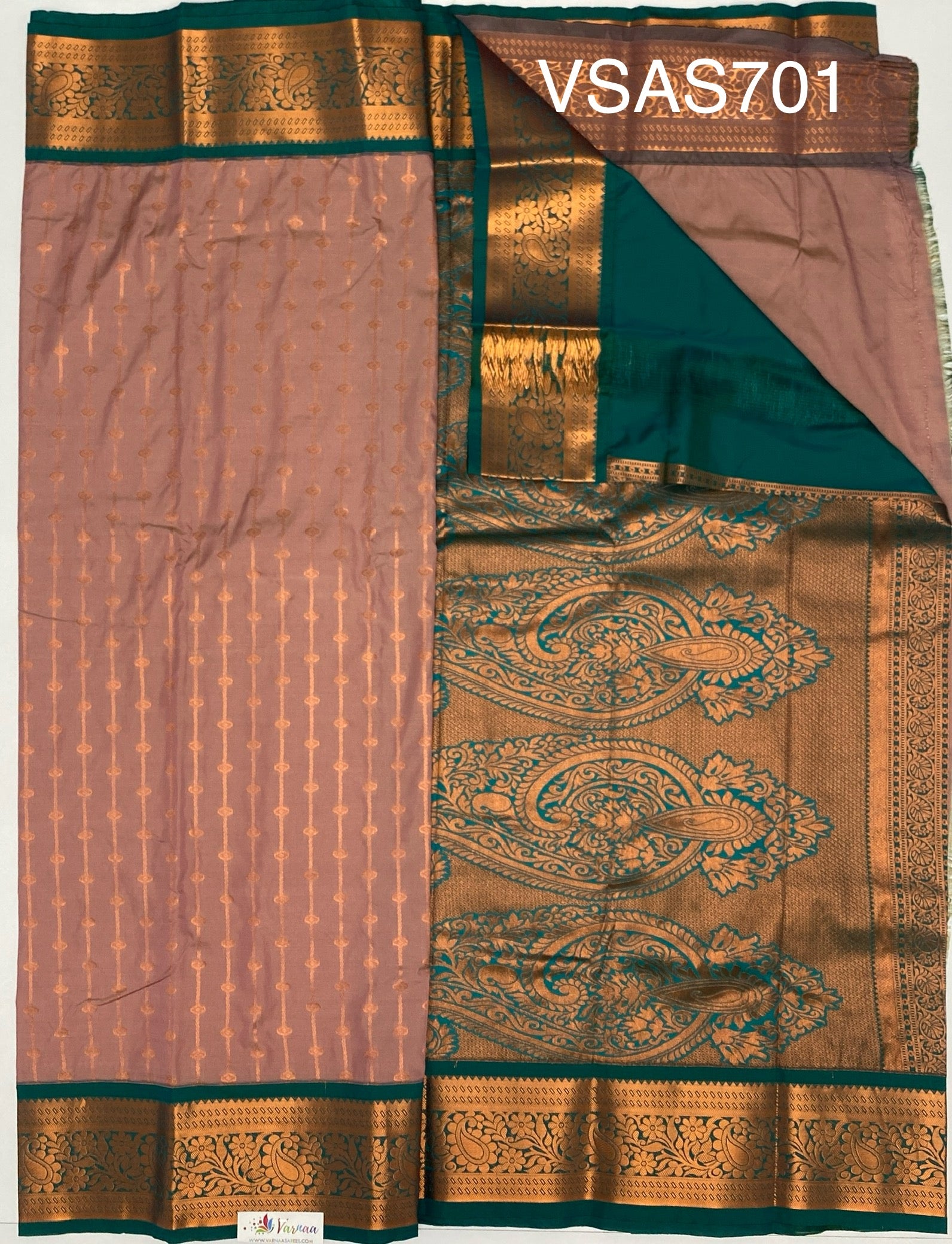 VSAS701 - onion brown color body , green color pallu , blouse.