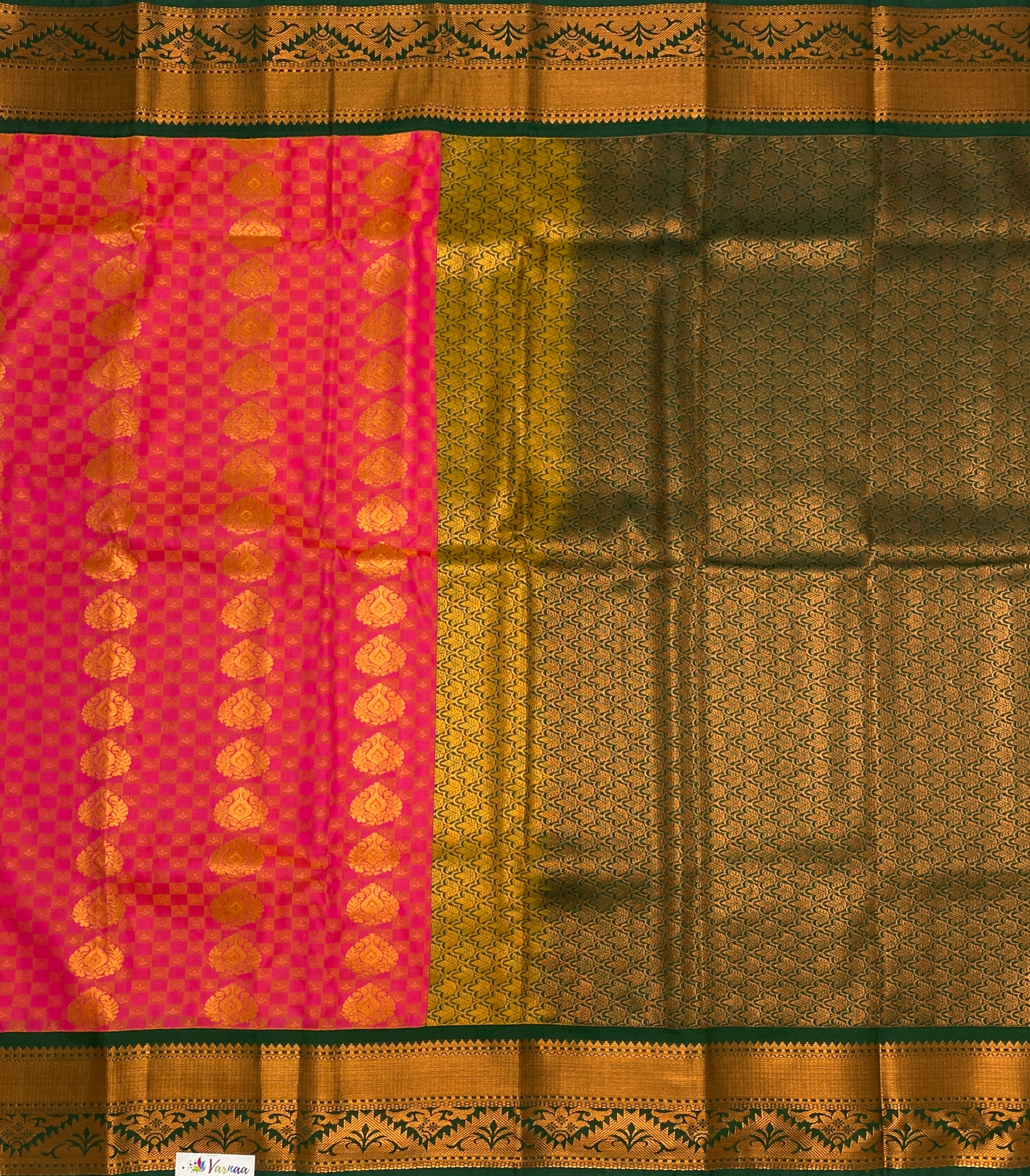 VSAS273 - pink color body , dark green color pallu , blouse.