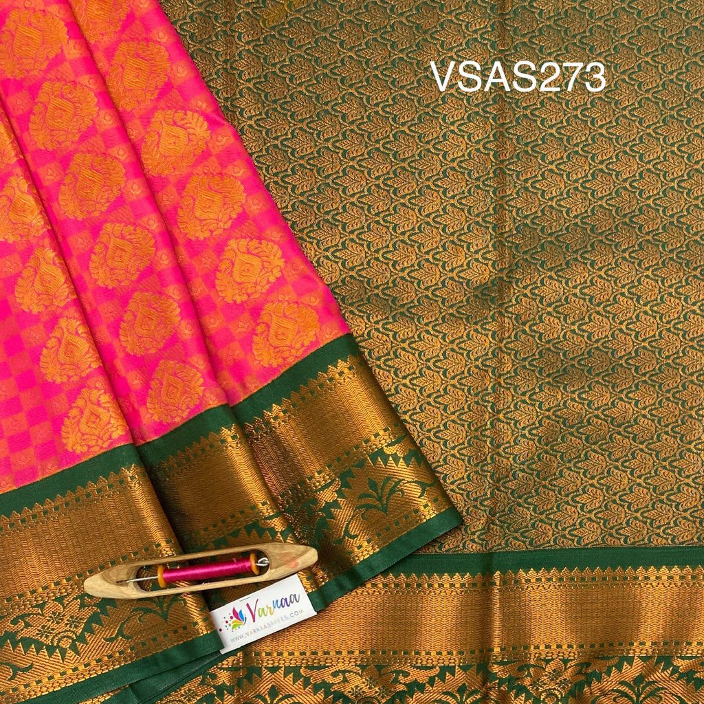 VSAS273 - pink color body , dark green color pallu , blouse.