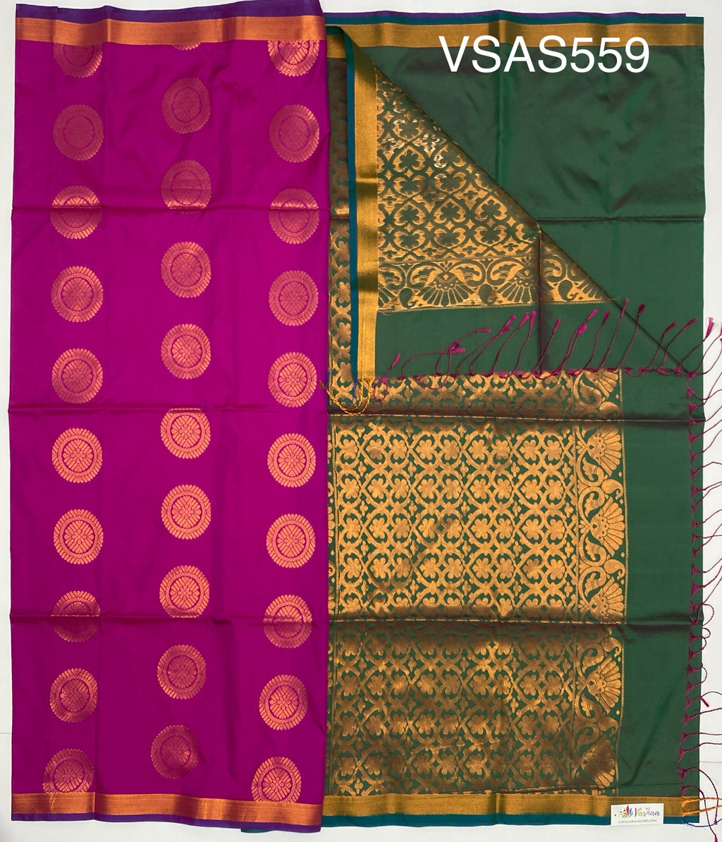 VSAS559 - magenta color body , green with magenta color pallu , blouse.