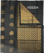 VSS334 - black color body, pallu , blouse pure silk saree