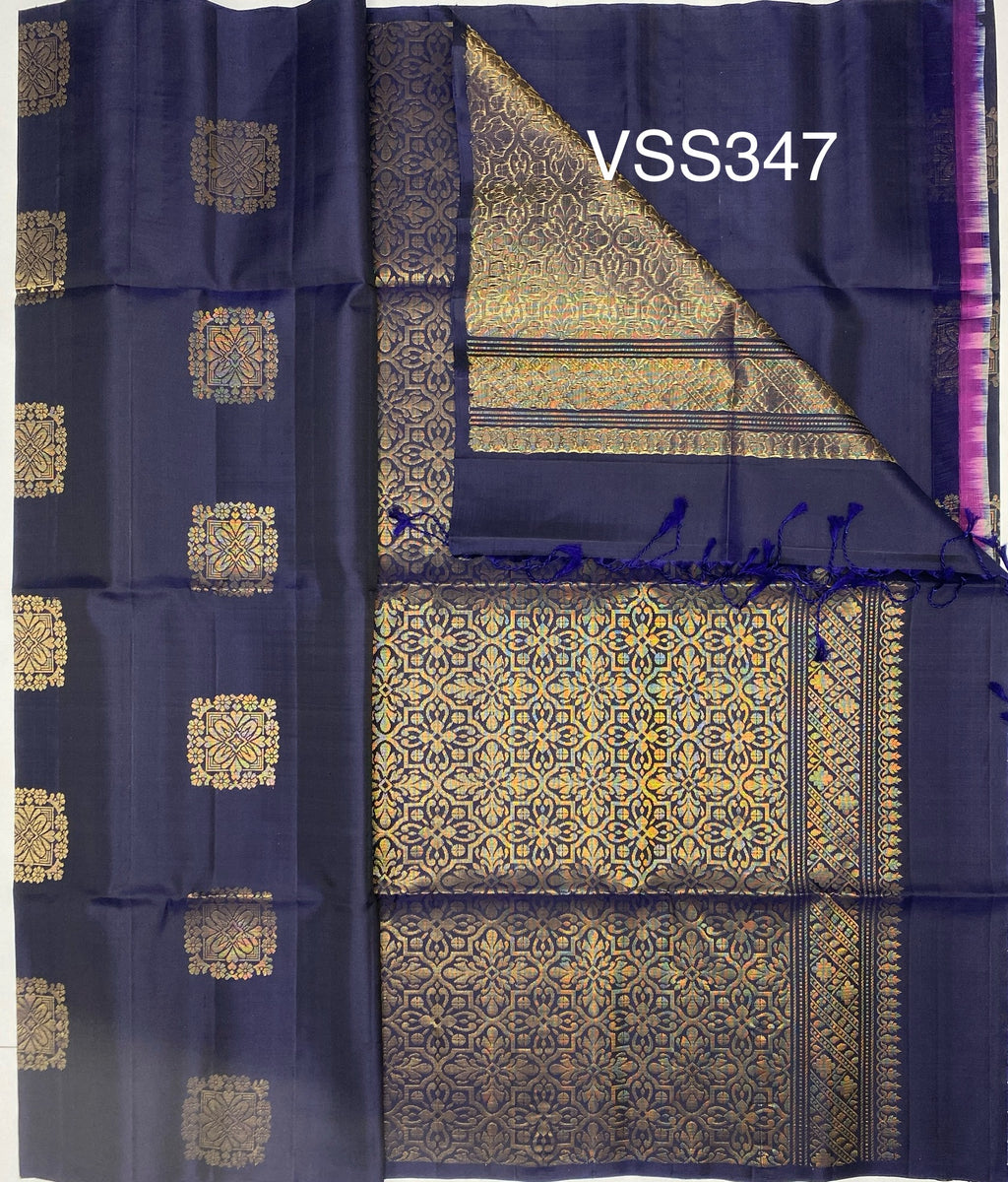 VSS347 - navy blue color body, pallu , blouse pure silk saree