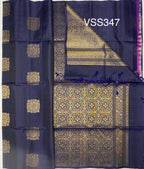 VSS347 - navy blue color body, pallu , blouse pure silk saree