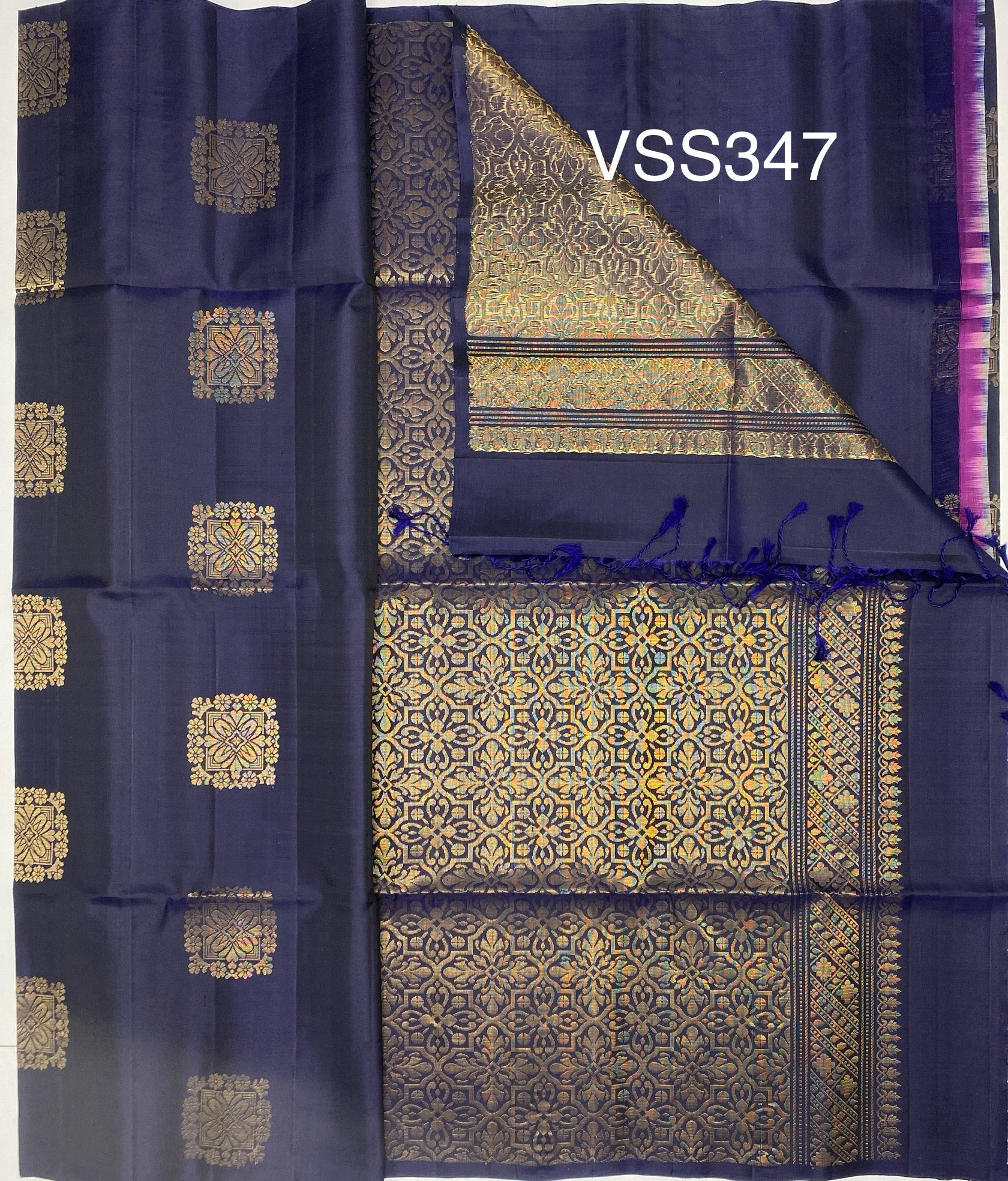 VSS347 - navy blue color body, pallu , blouse pure silk saree