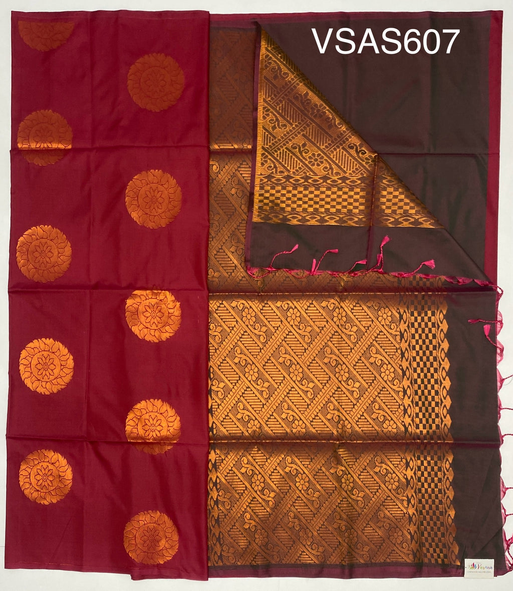 VSAS607 - pinkish red color body , green with pink color pallu , blouse.