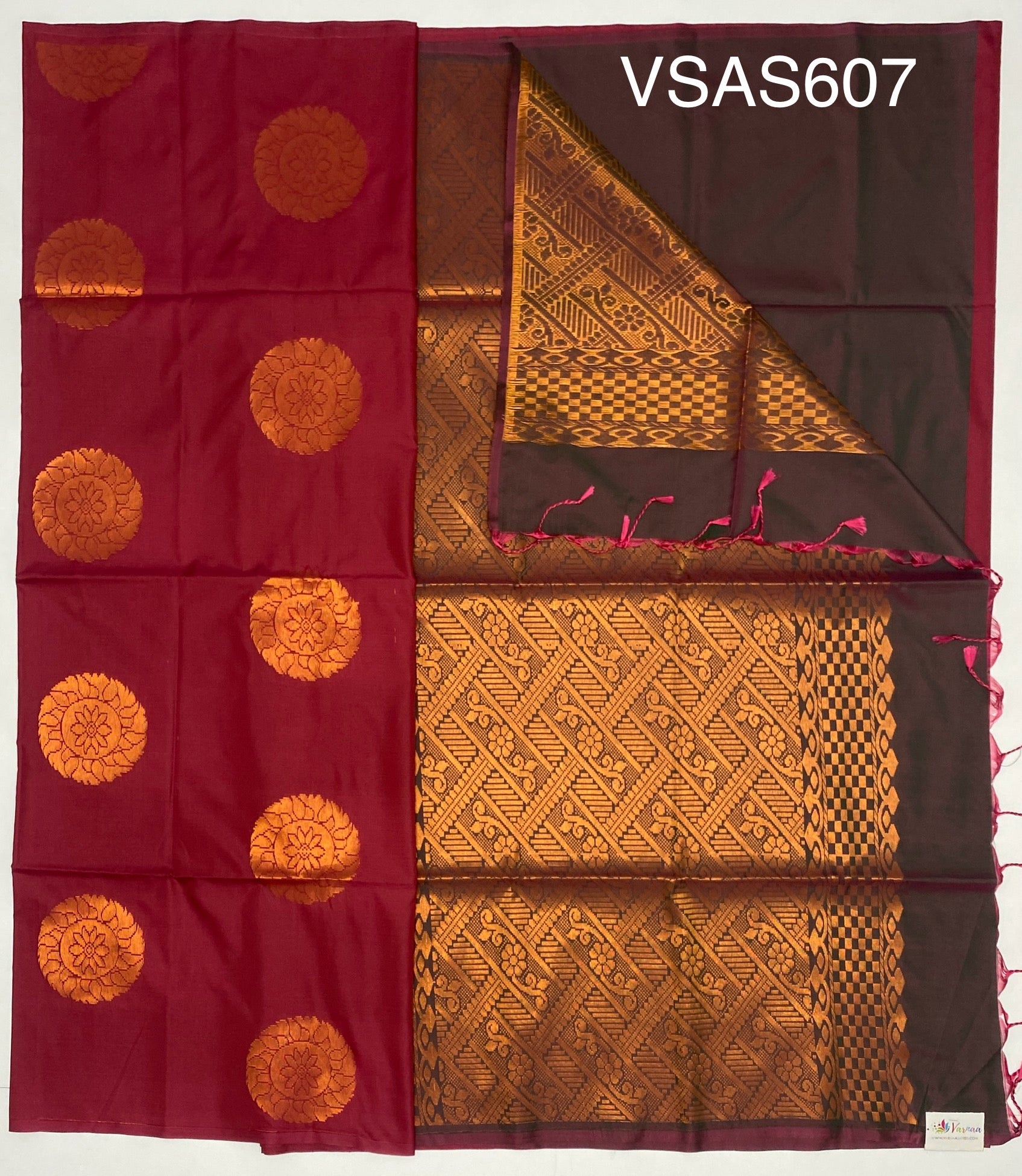 VSAS607 - pinkish red color body , green with pink color pallu , blouse.