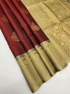 VST333 - maroon color body , beige color pallu , blouse - Pure silk saree