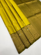 VST339 - yellowish green color body , cow dung green color pallu , blouse - Pure silk saree