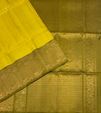 VST339 - yellowish green color body , cow dung green color pallu , blouse - Pure silk saree