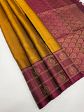 VST340 - honey brown color body , purple color pallu , blouse - Pure silk saree