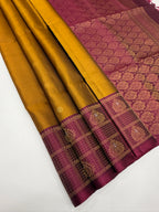 VST340 - honey brown color body , purple color pallu , blouse - Pure silk saree