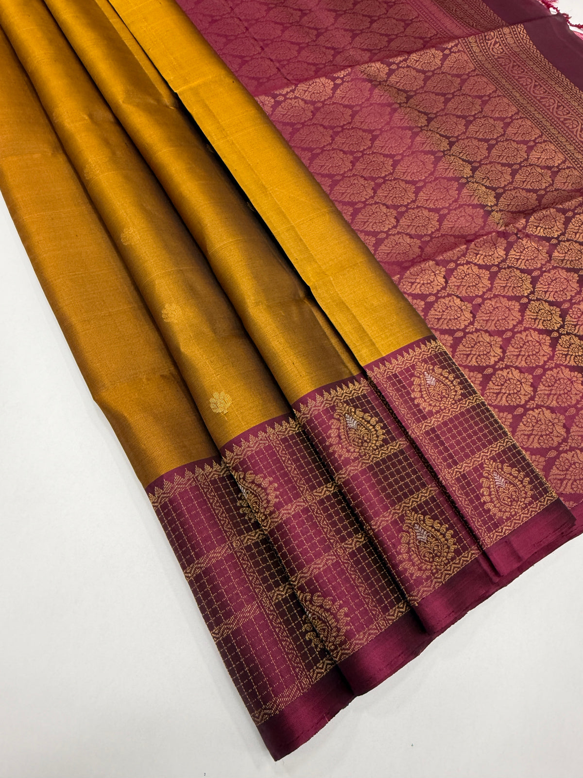 VST340 - honey brown color body , purple color pallu , blouse - Pure silk saree