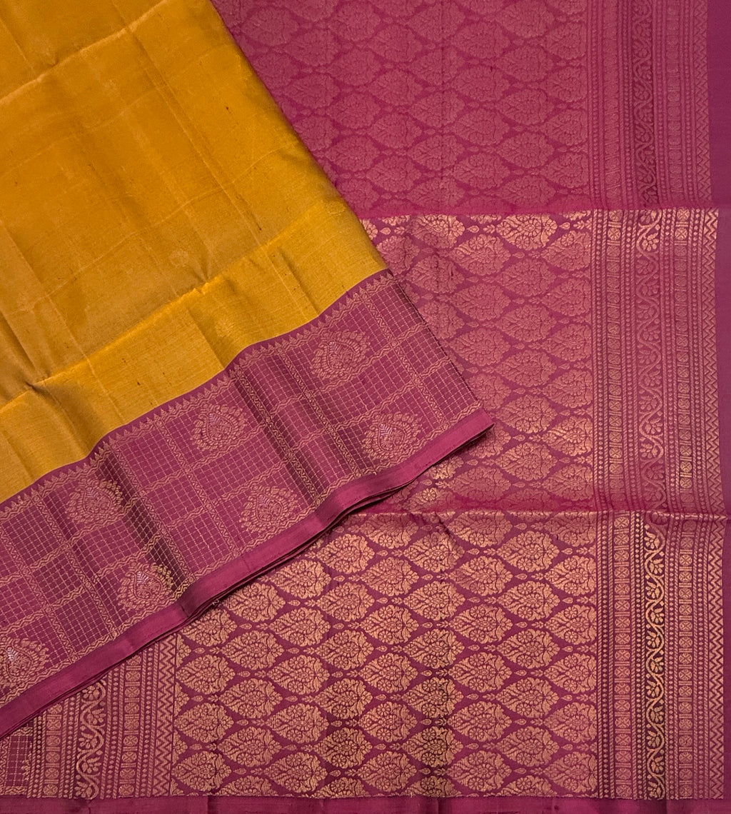 VST340 - honey brown color body , purple color pallu , blouse - Pure silk saree