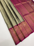 VST343 - grey color body , purple color pallu , blouse - Pure silk saree