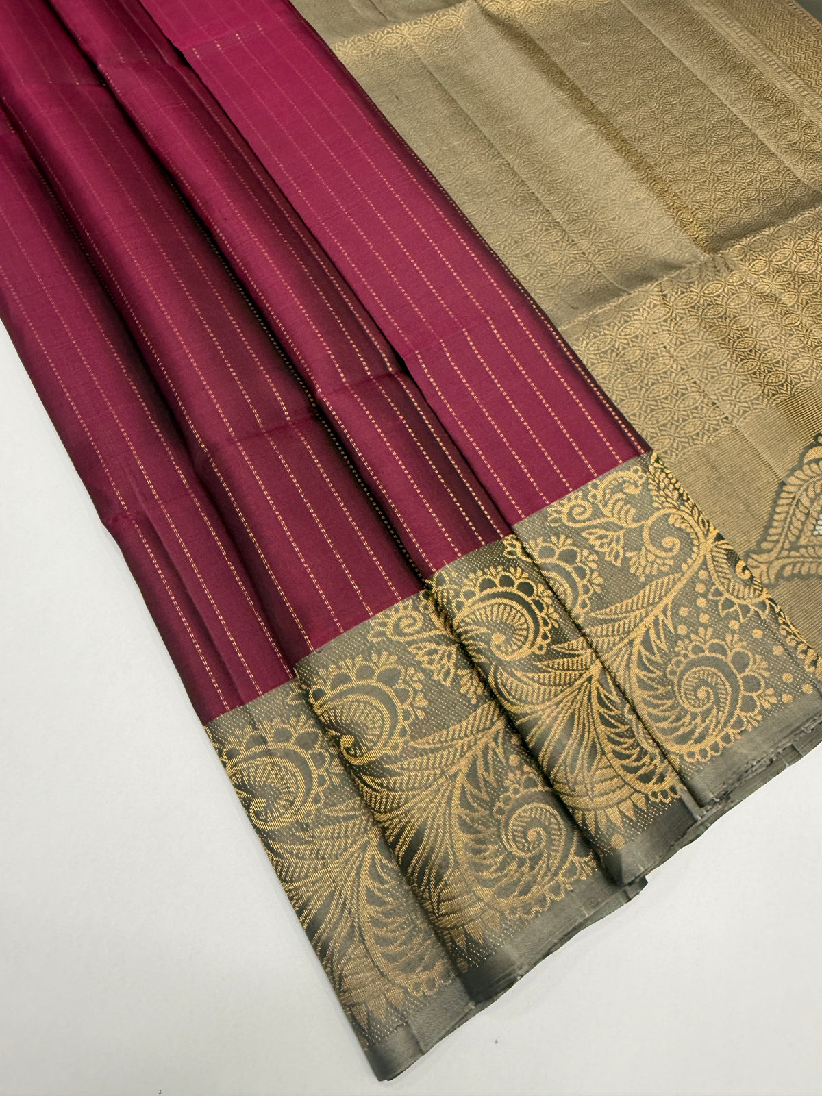 VST345 - purple color body , grey color pallu , blouse - Pure silk saree