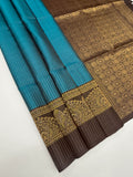 VST350 - peacock green color body , dark purple color pallu , blouse - Pure silk saree