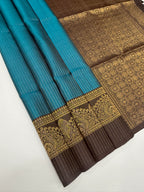 VST350 - peacock green color body , dark purple color pallu , blouse - Pure silk saree