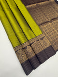 VST351 - mehandi green color body , dark purple color pallu , blouse - Pure silk saree