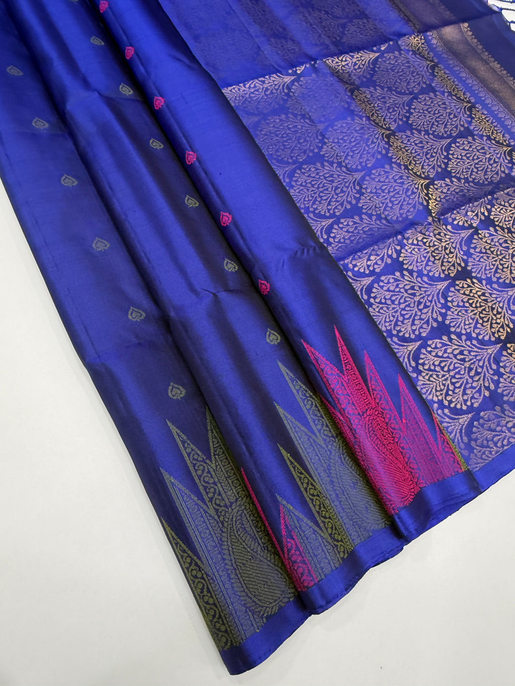 VST353 - pepsi blue color body , pallu , blouse - Pure silk saree