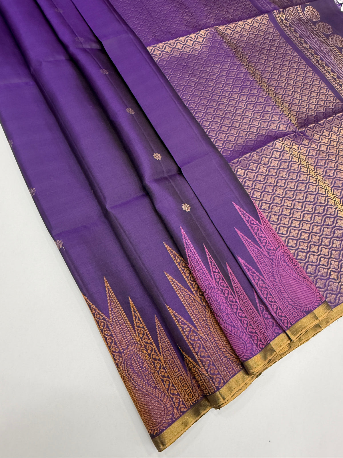 VST355 - violet color body , pallu , blouse - Pure silk saree