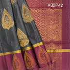 VSBP42 - dark grey color body & purple color pallu,blouse - Pure silk saree