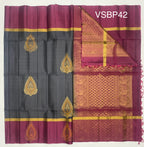 VSBP42 - dark grey color body & purple color pallu,blouse - Pure silk saree