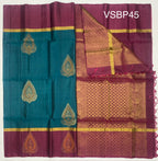 VSBP45 - peacock green color body & purple color pallu,blouse - Pure silk saree