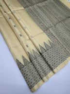 VST356 - sandal color body , pallu , blouse - Pure silk saree