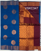 VSKC347 - peacock blue color body , maroon color pallu , blouse.
