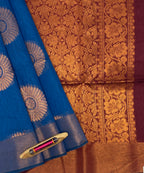 VSKC347 - peacock blue color body , maroon color pallu , blouse.