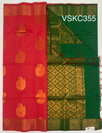 VSKC355 - pinkish red color body , green color pallu , blouse.