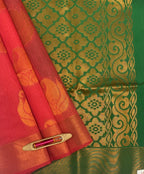 VSKC355 - pinkish red color body , green color pallu , blouse.
