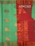 VSKC322 - rexona green color body , pinkish orange color pallu , blouse.