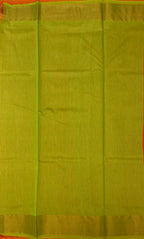 VSKC365 - orange color body , green color pallu , blouse.