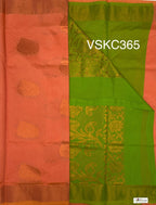 VSKC365 - orange color body , green color pallu , blouse.