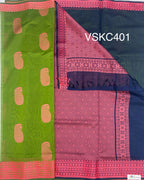 VSKC401 - leaf green color body , navy blue color pallu , blouse.