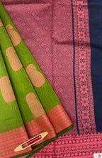 VSKC401 - leaf green color body , navy blue color pallu , blouse.