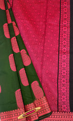 VSKC402 - bottle green color body , black color pallu , blouse.