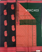 VSKC403 - black color body , bottle green color pallu , blouse.