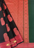 VSKC403 - black color body , bottle green color pallu , blouse.