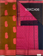 VSKC406 - honey brown color body , navy blue color pallu , blouse.